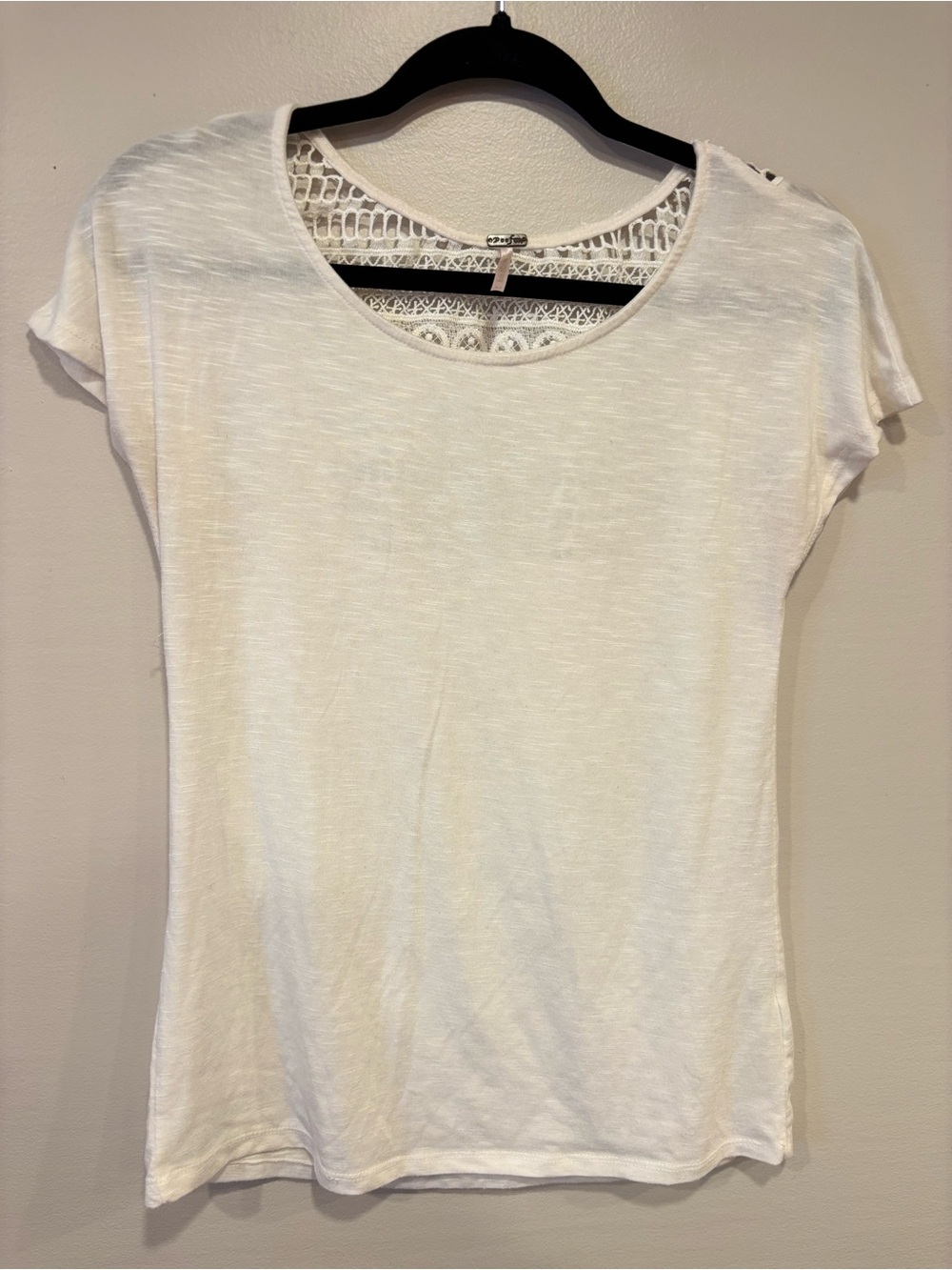 Poof! White Lace Back Short Sleeve Tee Shirt Top Y2K Fairy Women's Medium